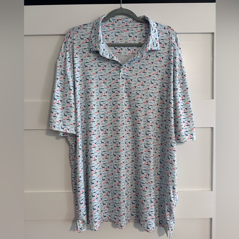 BURLEBO Light Blue Polo with Multicolor animal Print